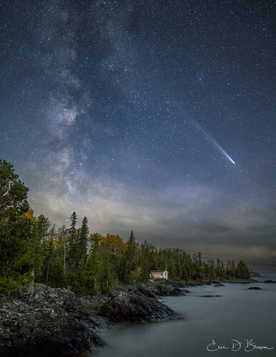 Comet over the coastline